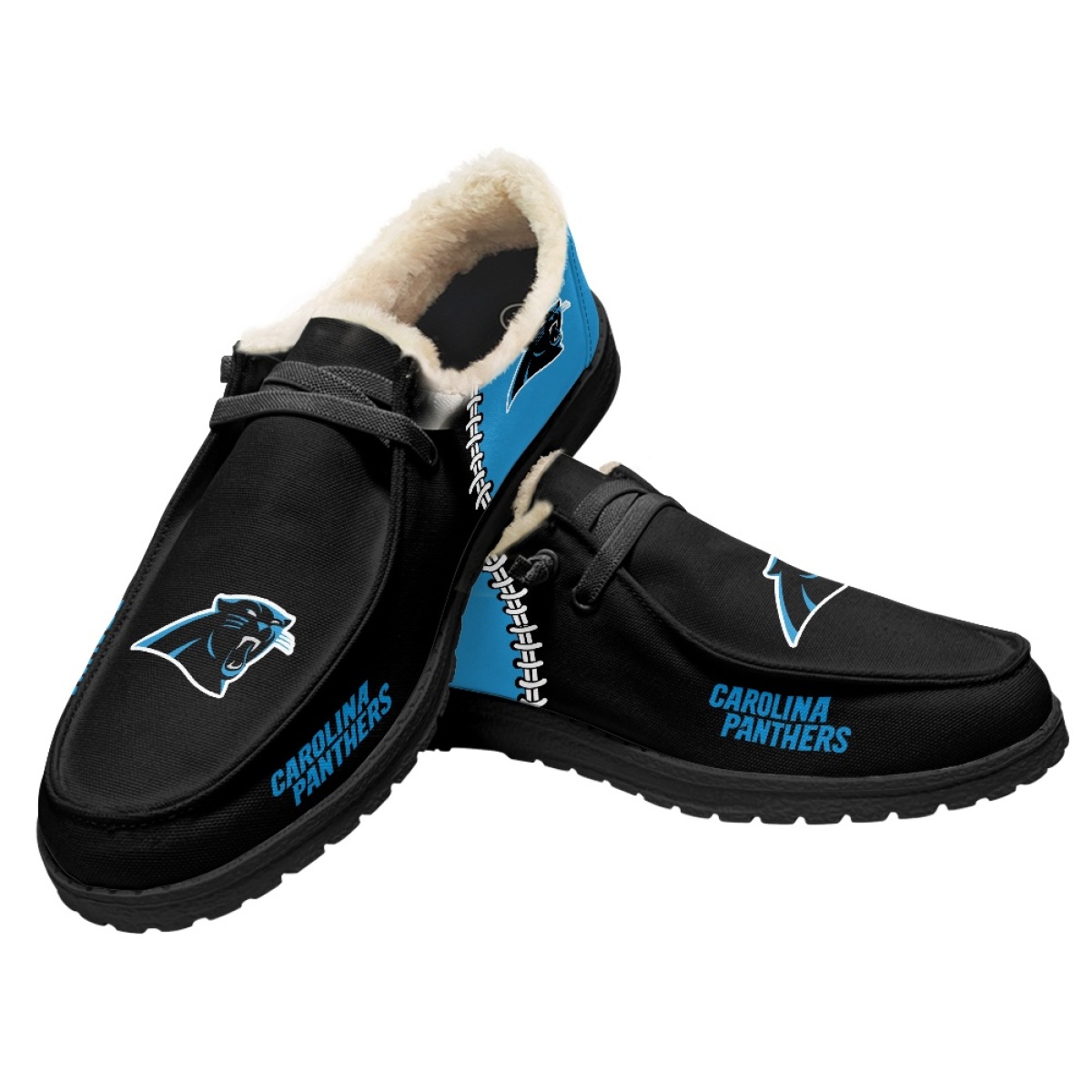 Women's Carolina Panthers Loafers Lace Up Fuzzy Lined Shoes 002 (Pls check description for details)